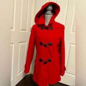 Red hooded wool winter coat size small by Penman's